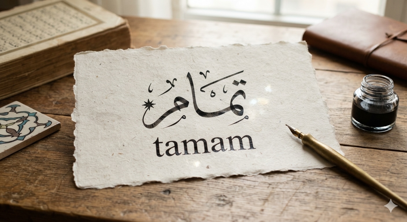 Arabisches Wort Tamam in Kalligrafie